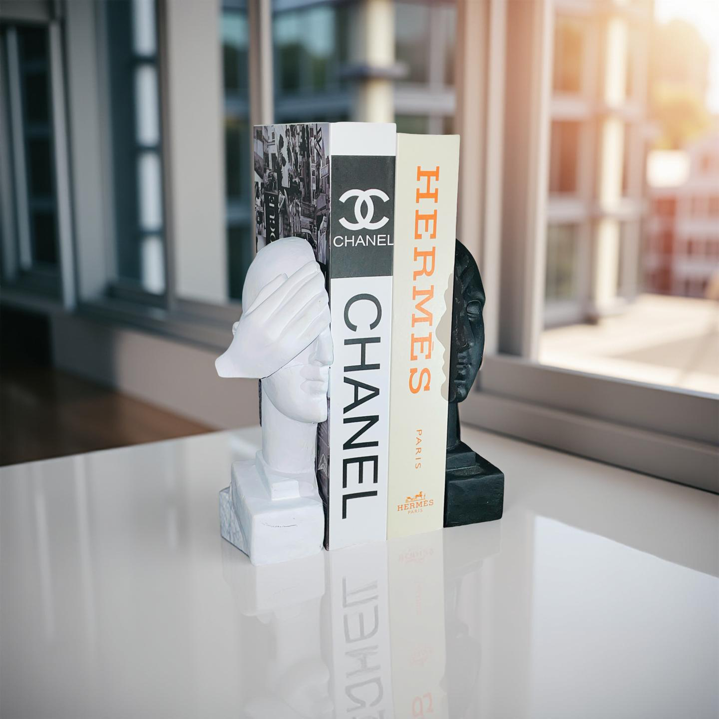 Blind Wisdom – Resin Bookend Set (Black & White Faces)
