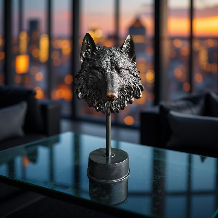 Midnight Sentinel – Wolf Bust Sculpture