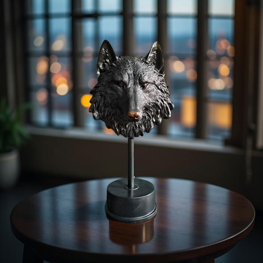 Midnight Sentinel – Wolf Bust Sculpture