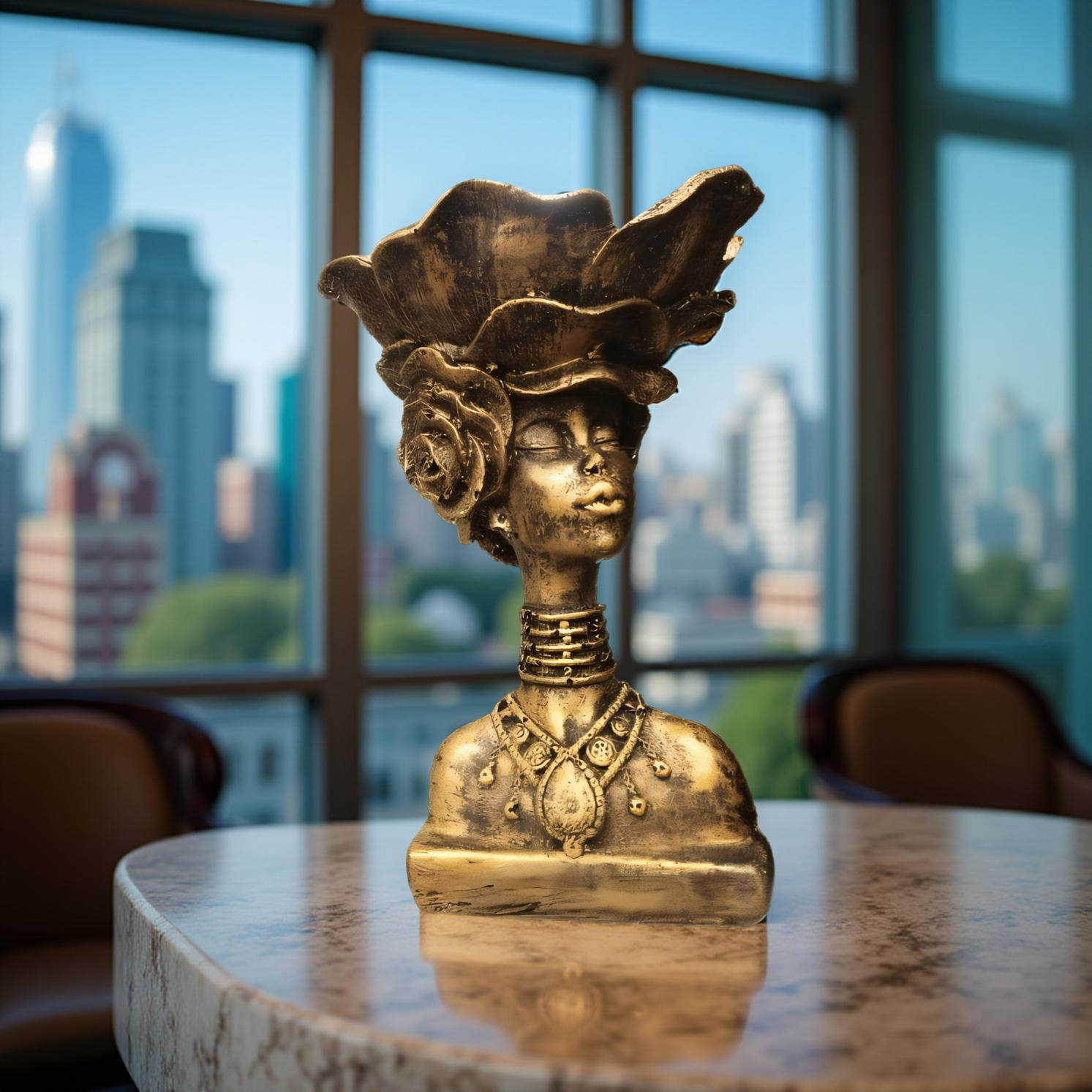 Regal African Queen Bust – Gold Resin Decor