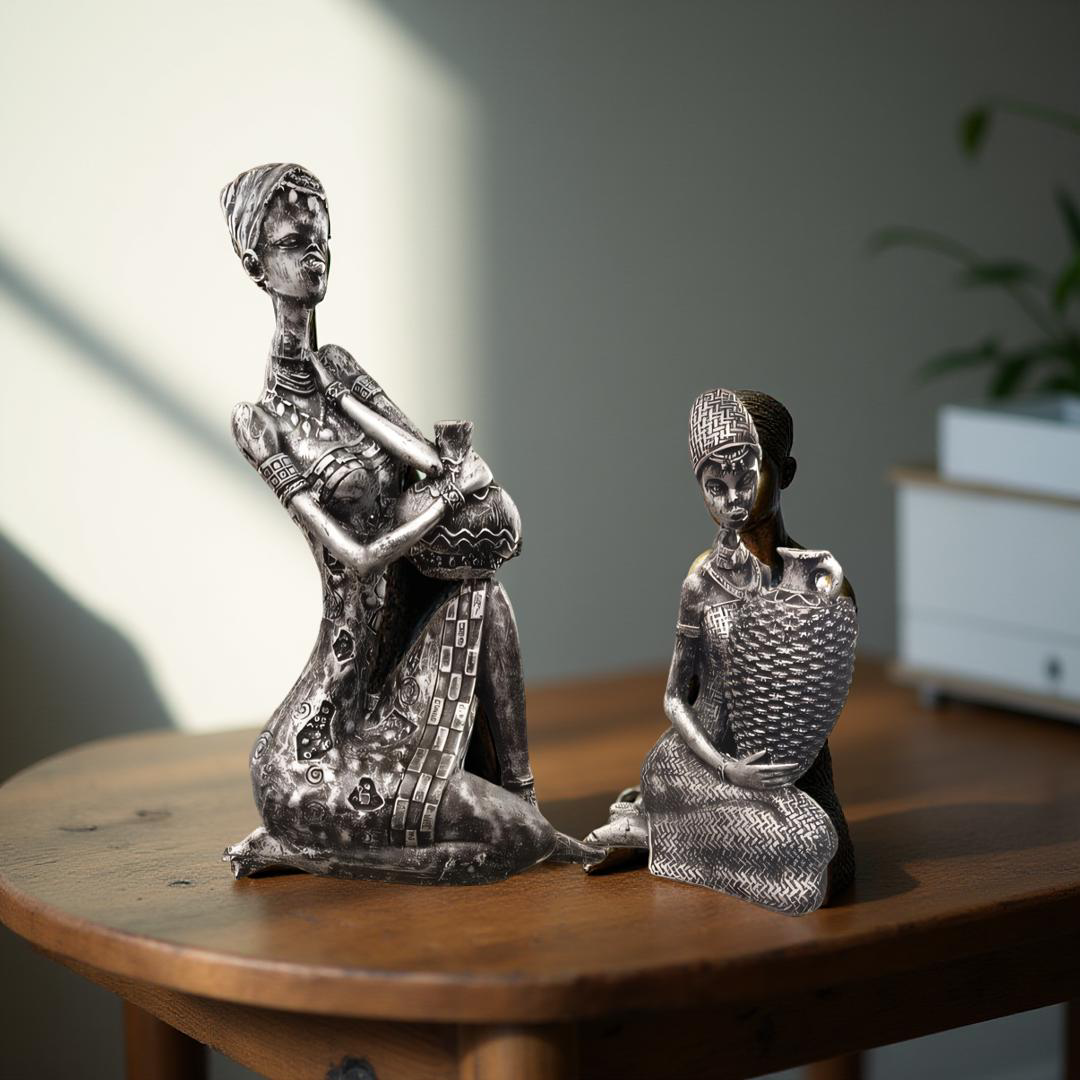 Tribal Elegance – African Women Resin Figurines (Set of 2)