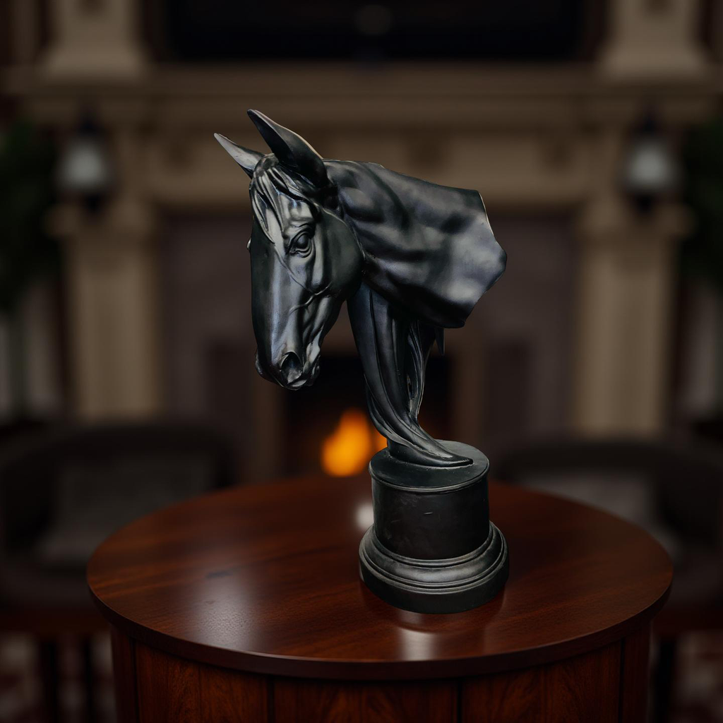 Noir Grace – Black Stallion Head Sculpture