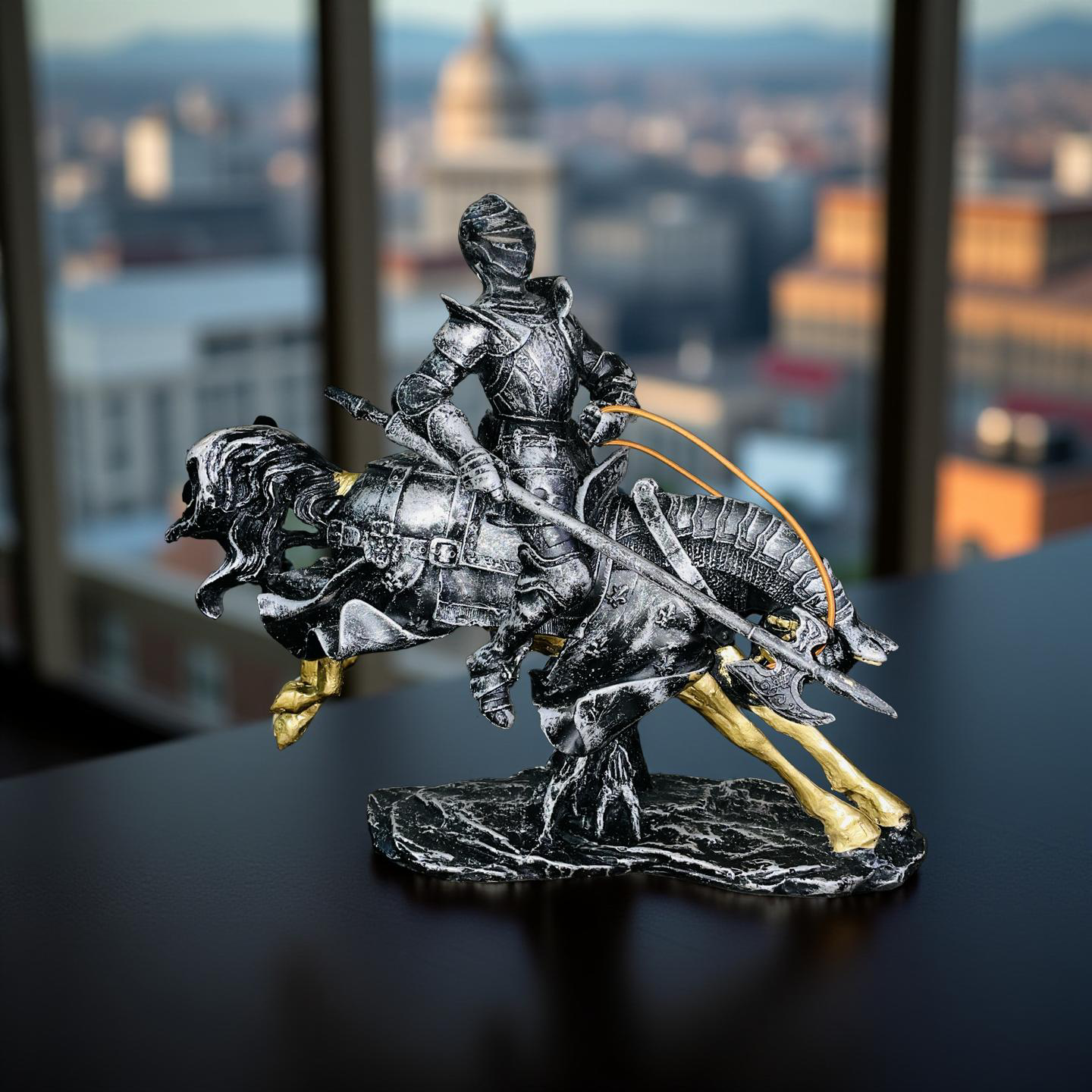 Valiant Charge – Armored Knight on Horse Statue