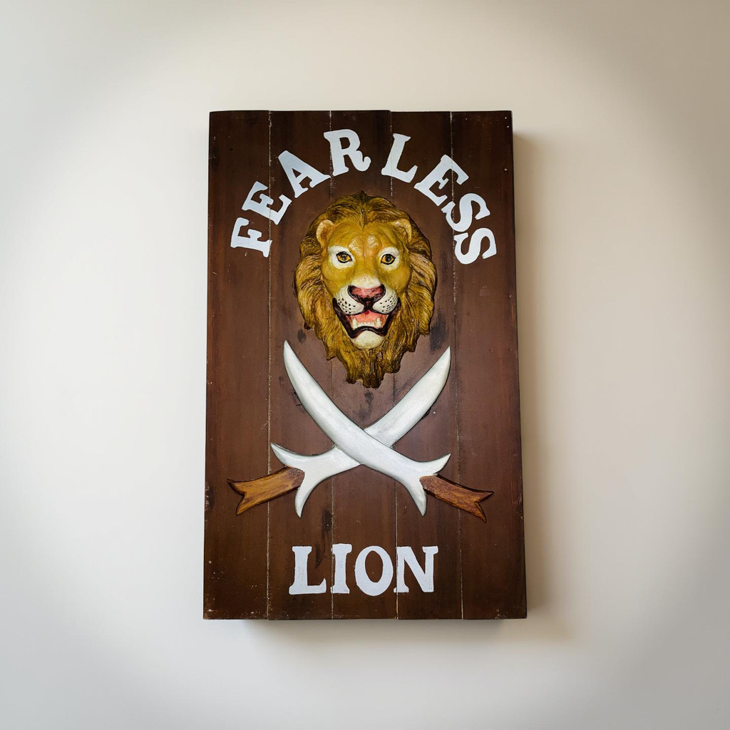 Fearless Lion Wall Plaque with Swords
