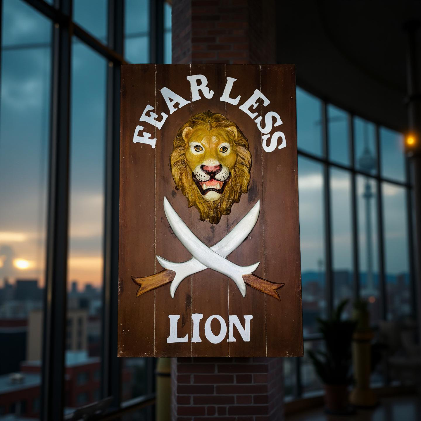 Fearless Lion Wall Plaque with Swords