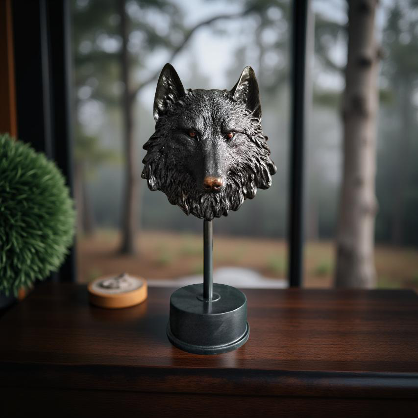 Midnight Sentinel – Wolf Bust Sculpture