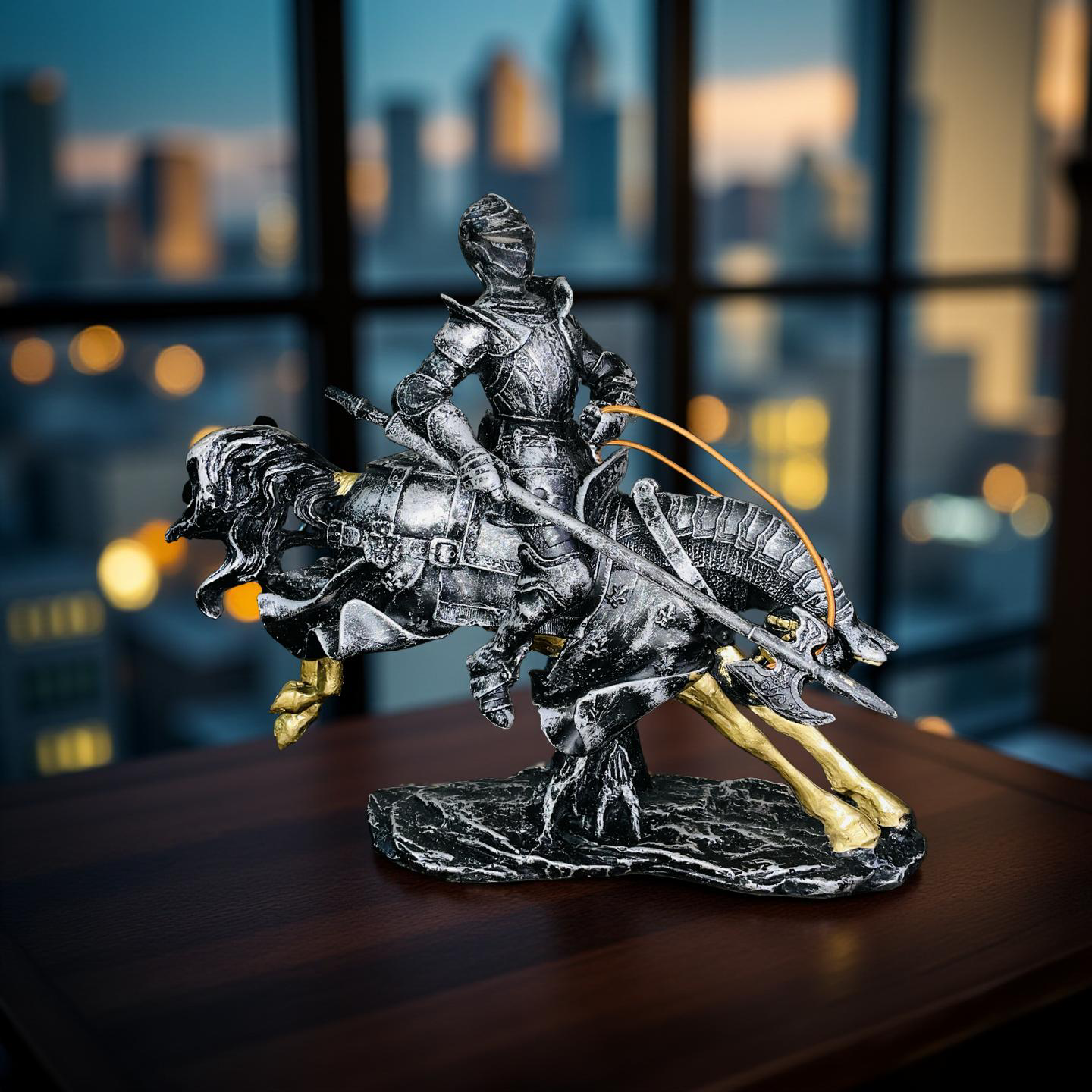 Valiant Charge – Armored Knight on Horse Statue