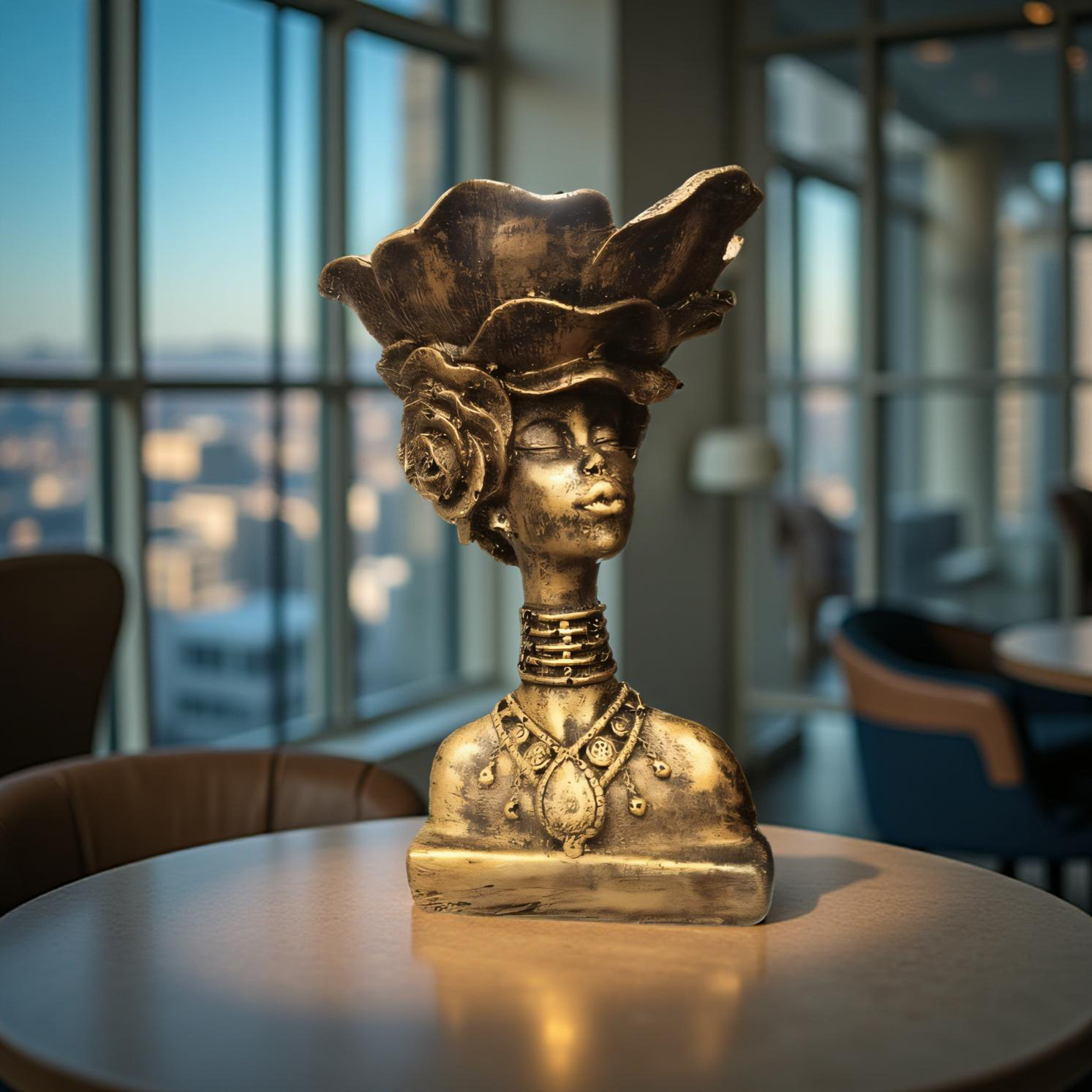 Regal African Queen Bust – Gold Resin Decor