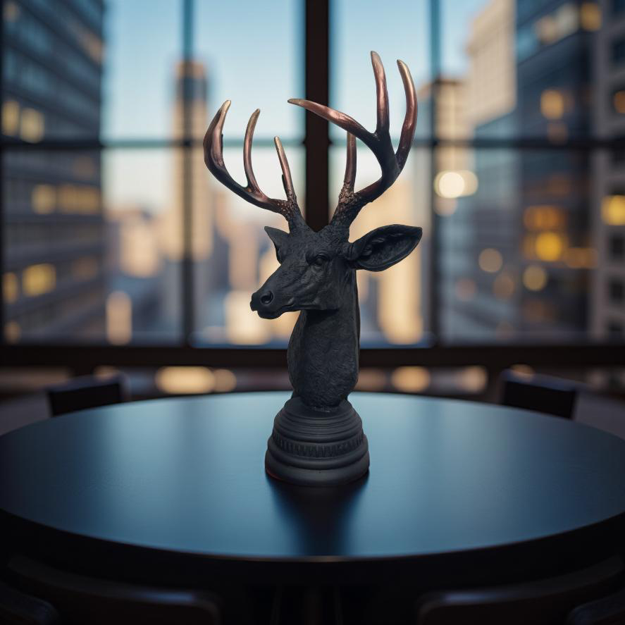 Majestic Antlers – Black Deer Bust Sculpture