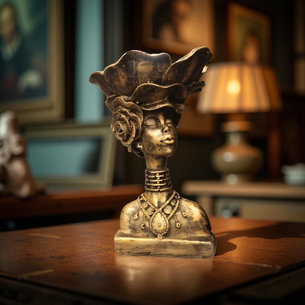 Regal African Queen Bust – Gold Resin Decor