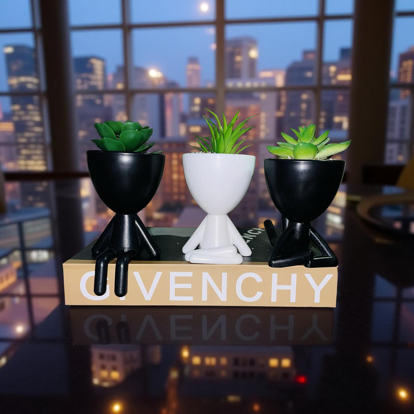 Miniature Sitting Planter Trio – Resin Decor Set
