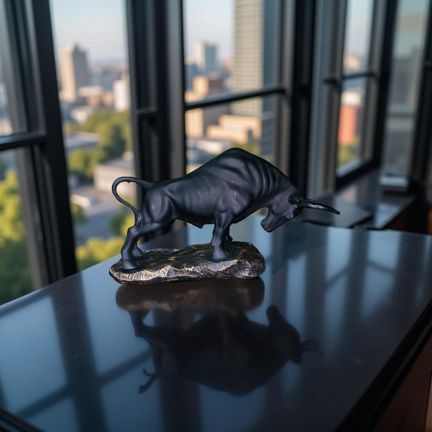 Obsidian Bull – The Bold Charge Sculpture