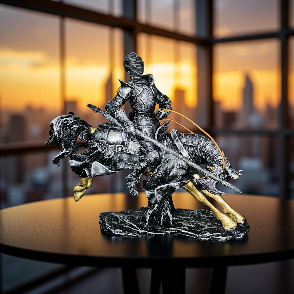 Valiant Charge – Armored Knight on Horse Statue