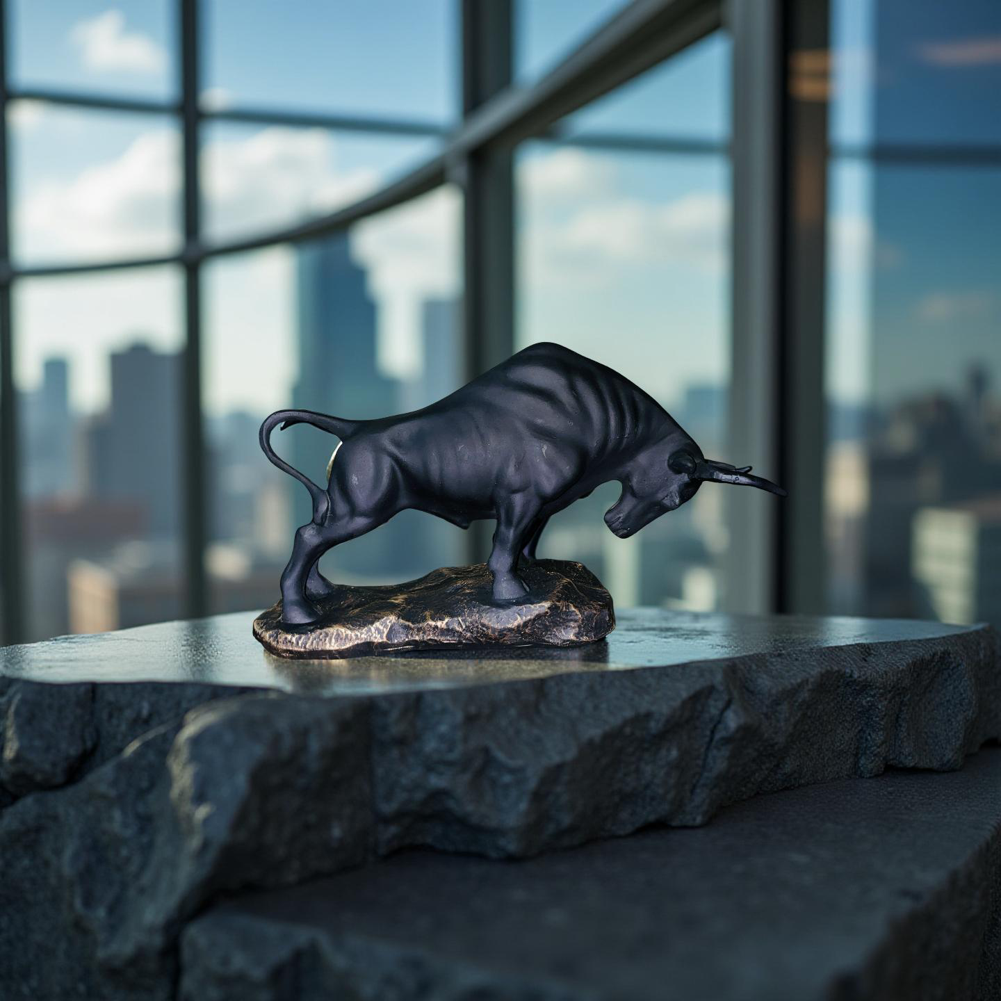 Obsidian Bull – The Bold Charge Sculpture