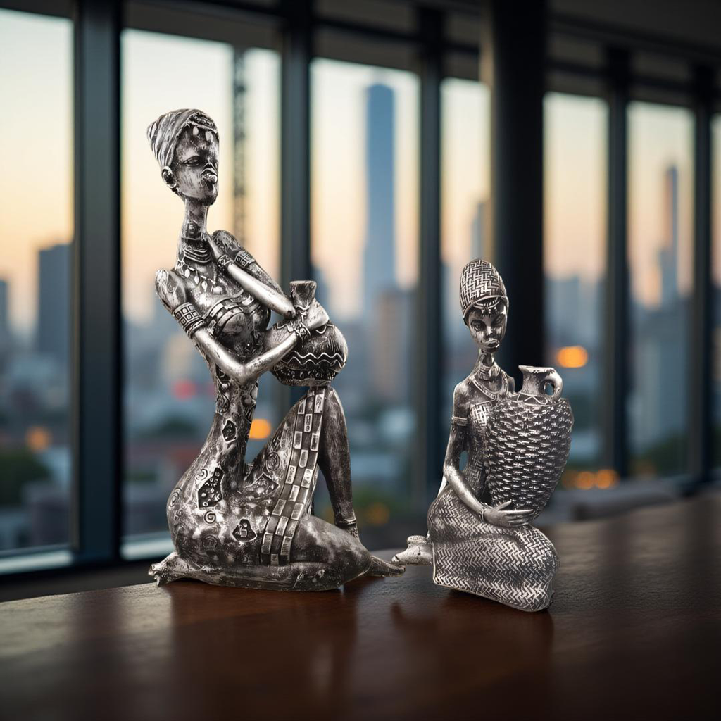 Tribal Elegance – African Women Resin Figurines (Set of 2)