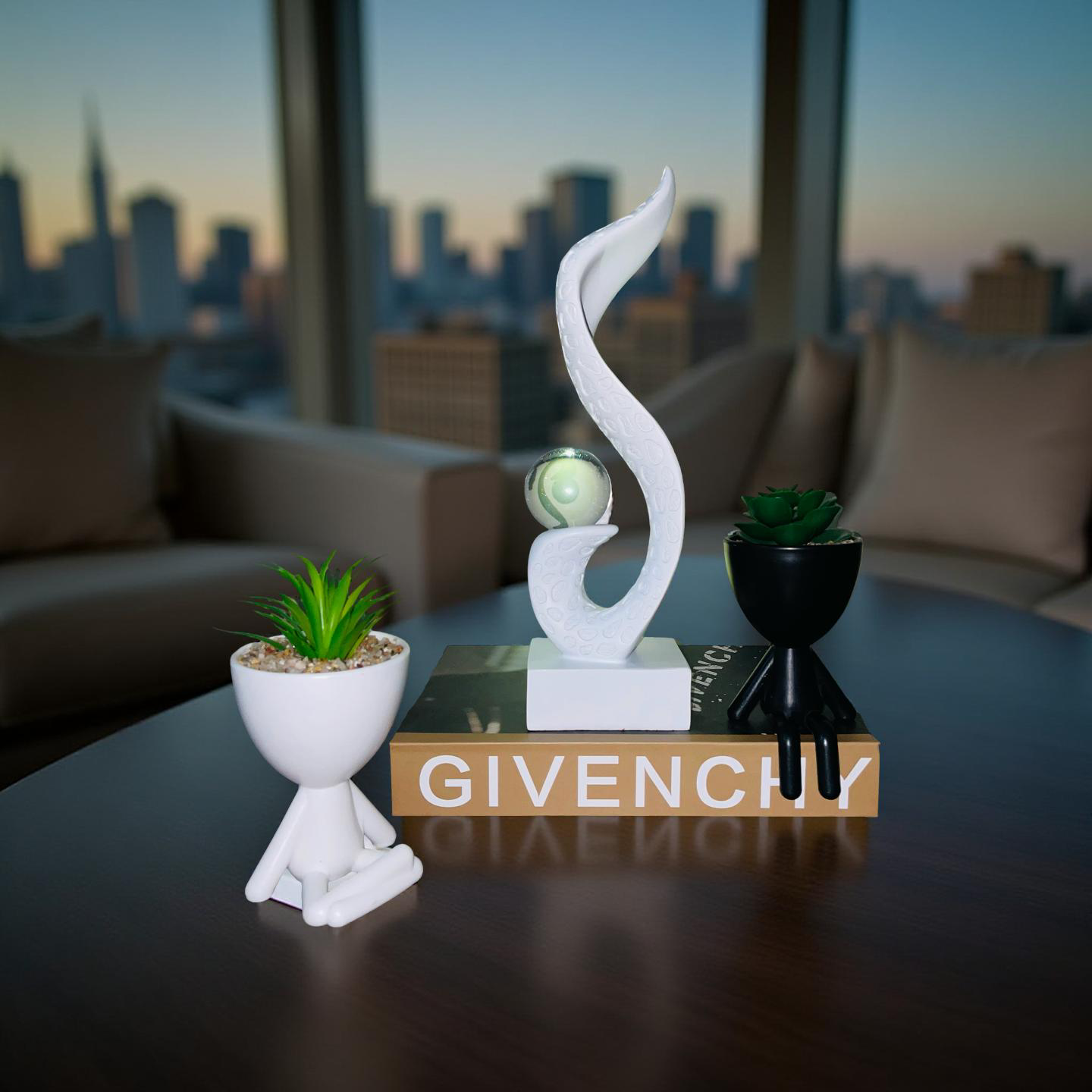 Abstract Resin Swirl Sculpture with Mini Planters