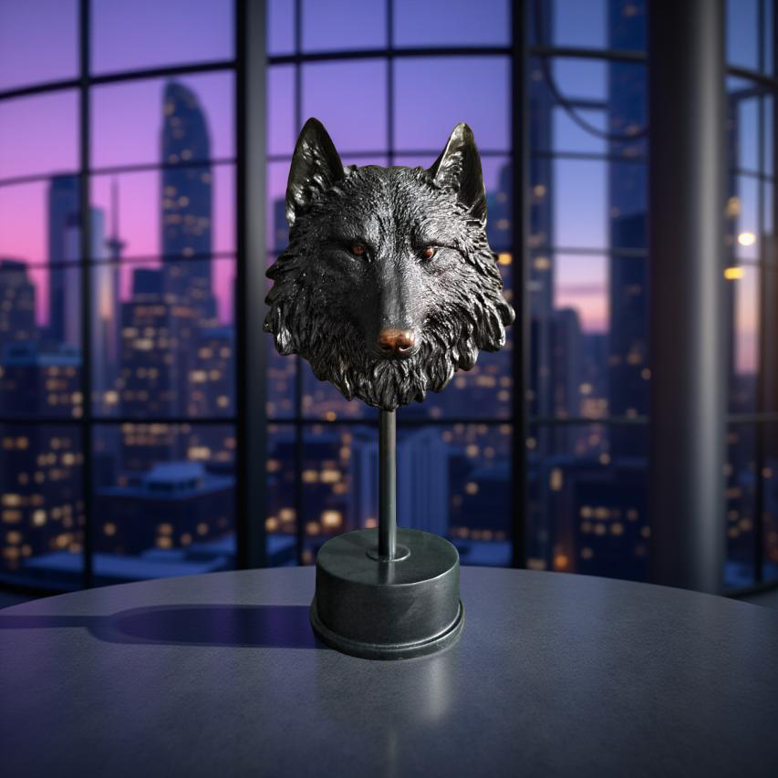 Midnight Sentinel – Wolf Bust Sculpture
