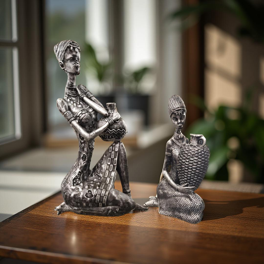 Tribal Elegance – African Women Resin Figurines (Set of 2)