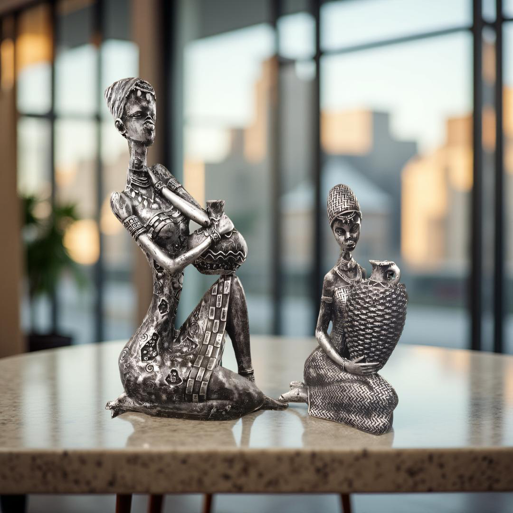 Tribal Elegance – African Women Resin Figurines (Set of 2)
