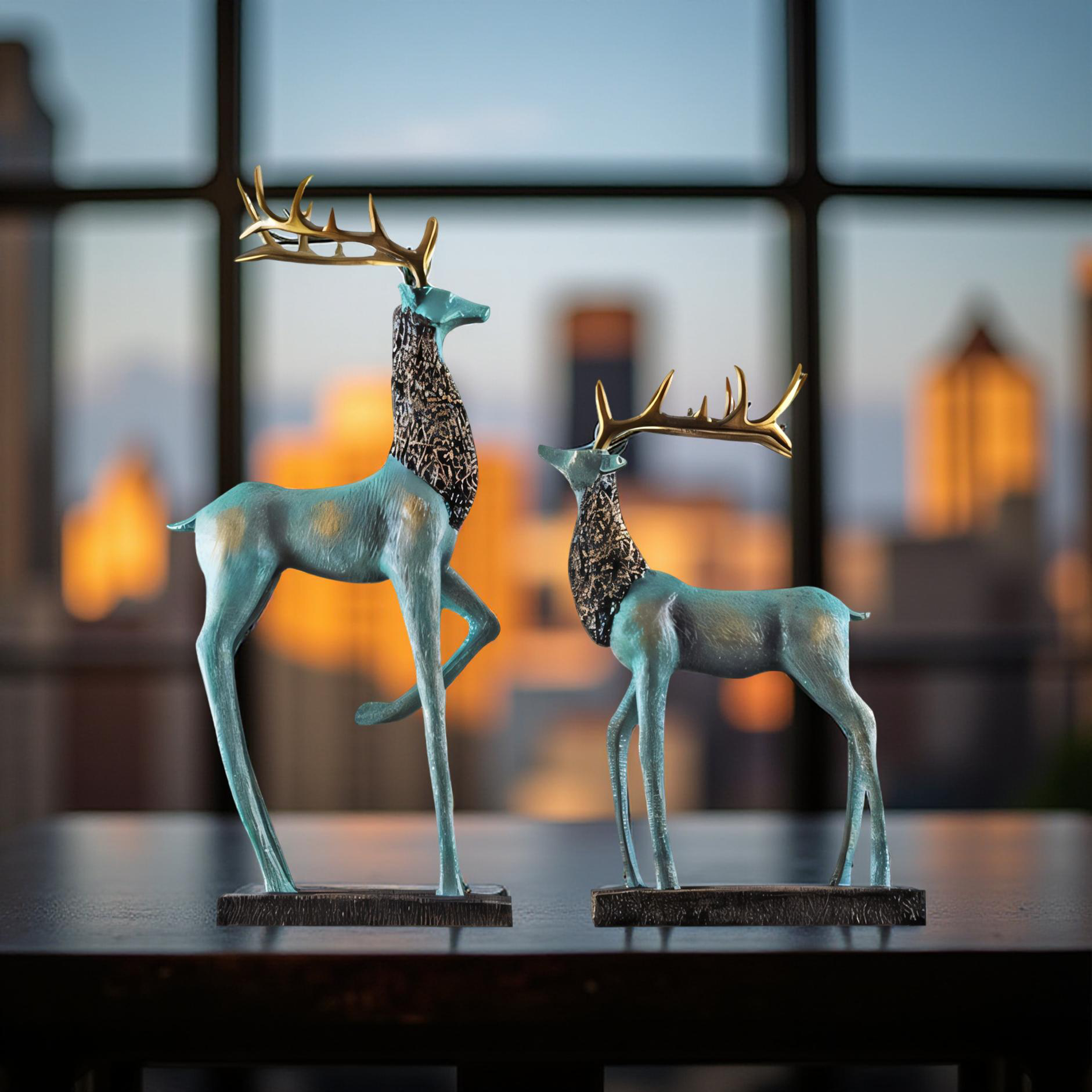 Royal Blue Elegance – Deer Couple Decor Set