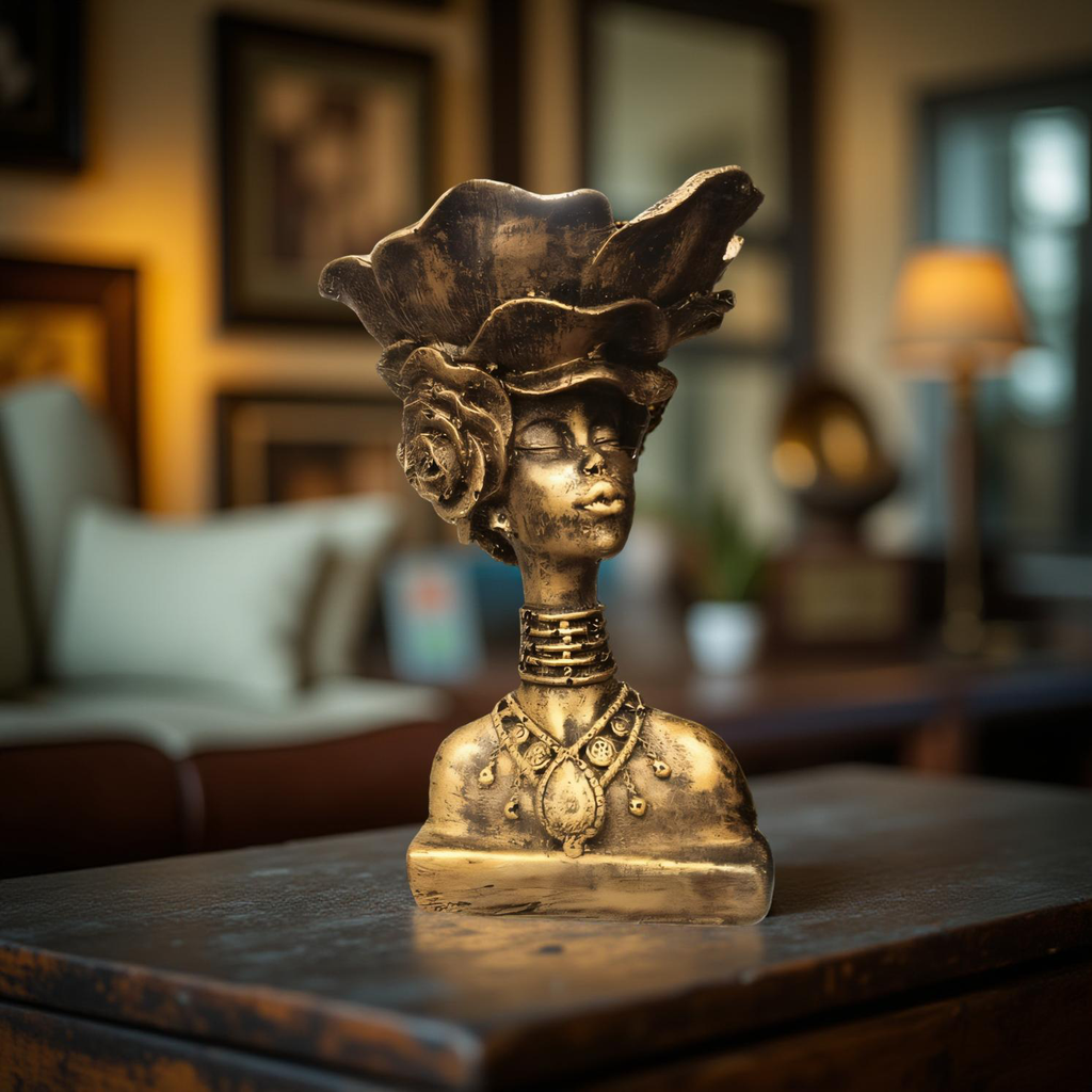Regal African Queen Bust – Gold Resin Decor