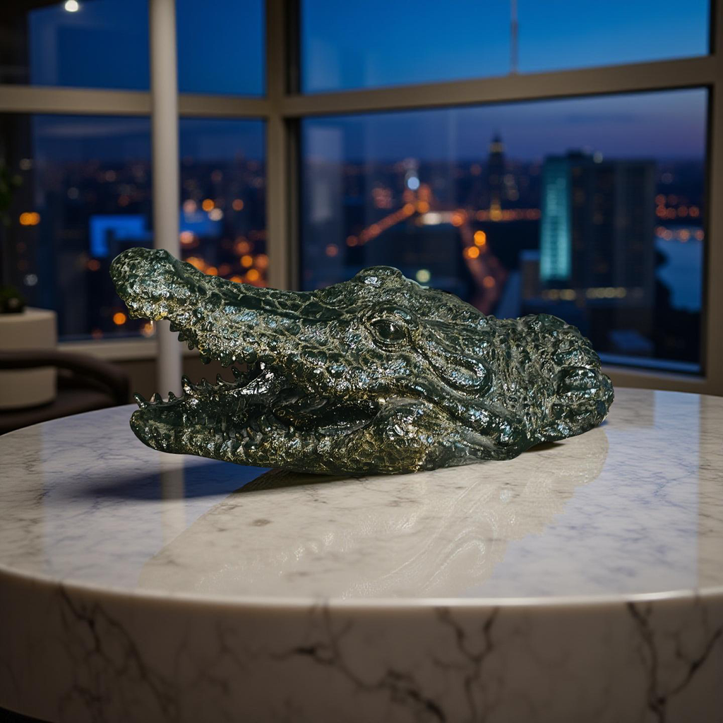 Green Croc Bite – Luxury Alligator Head Sculpture