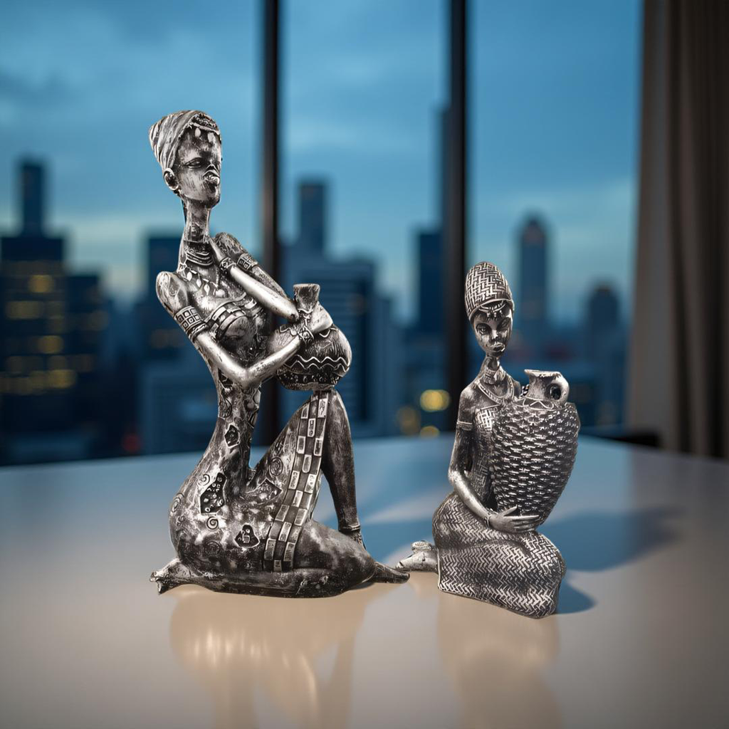 Tribal Elegance – African Women Resin Figurines (Set of 2)
