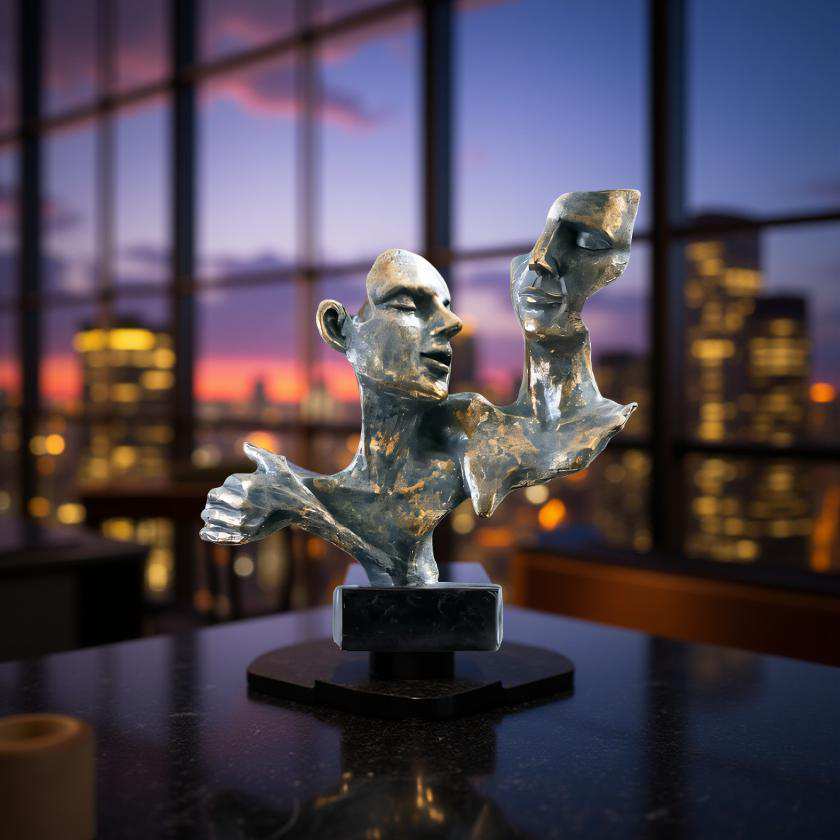 Duality of Thought – Abstract Faces Sculpture