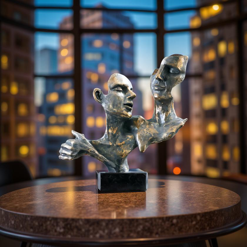 Duality of Thought – Abstract Faces Sculpture