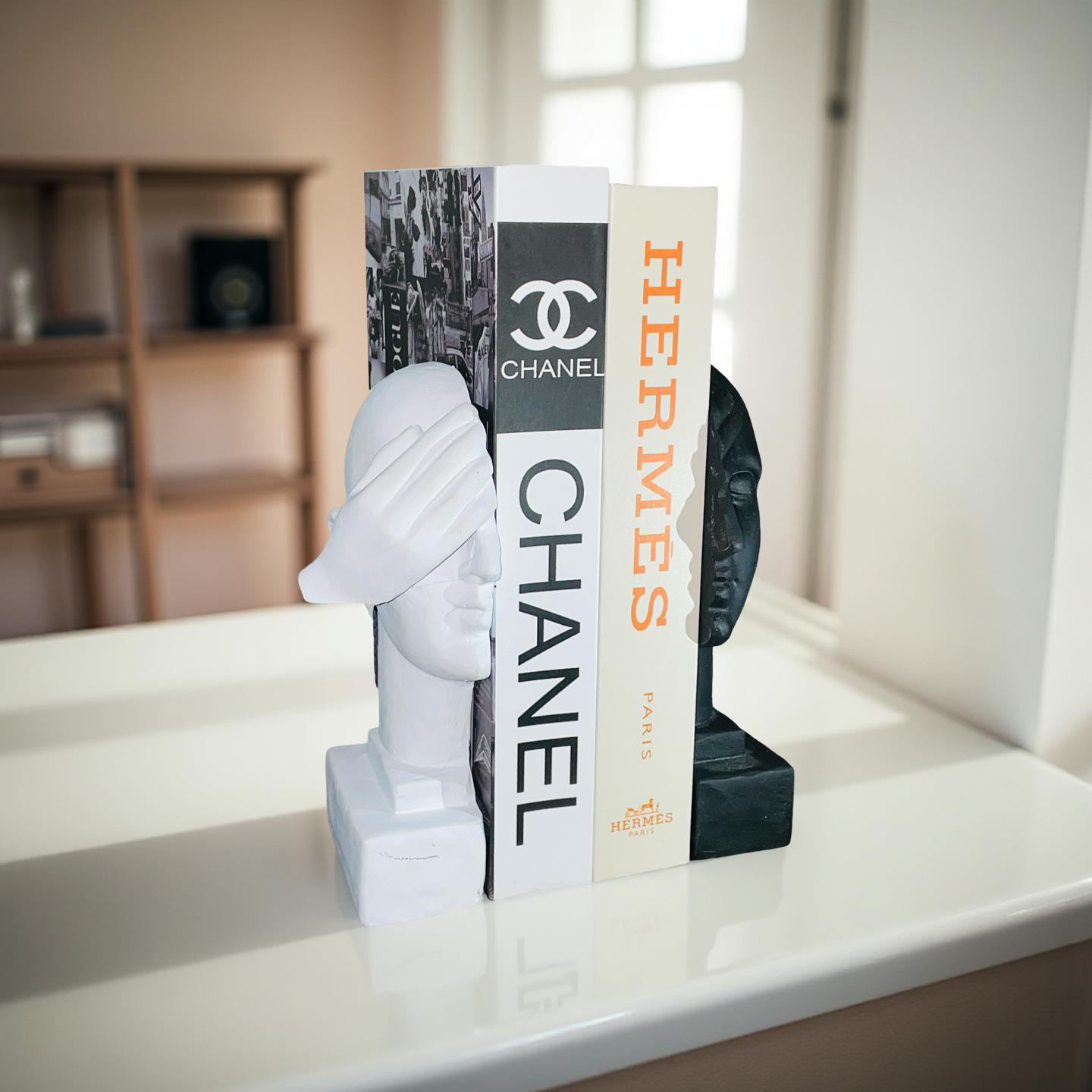Blind Wisdom – Resin Bookend Set (Black & White Faces)