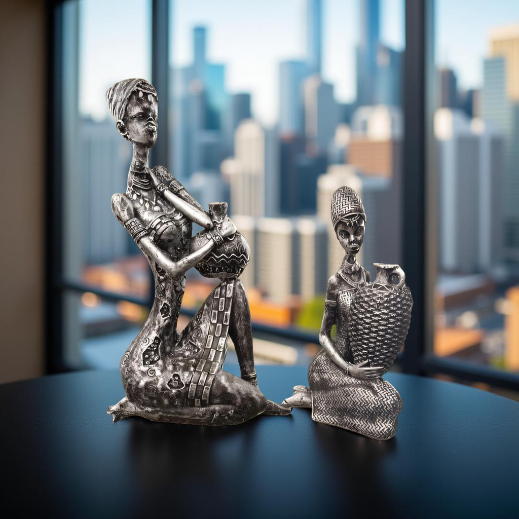 Tribal Elegance – African Women Resin Figurines (Set of 2)