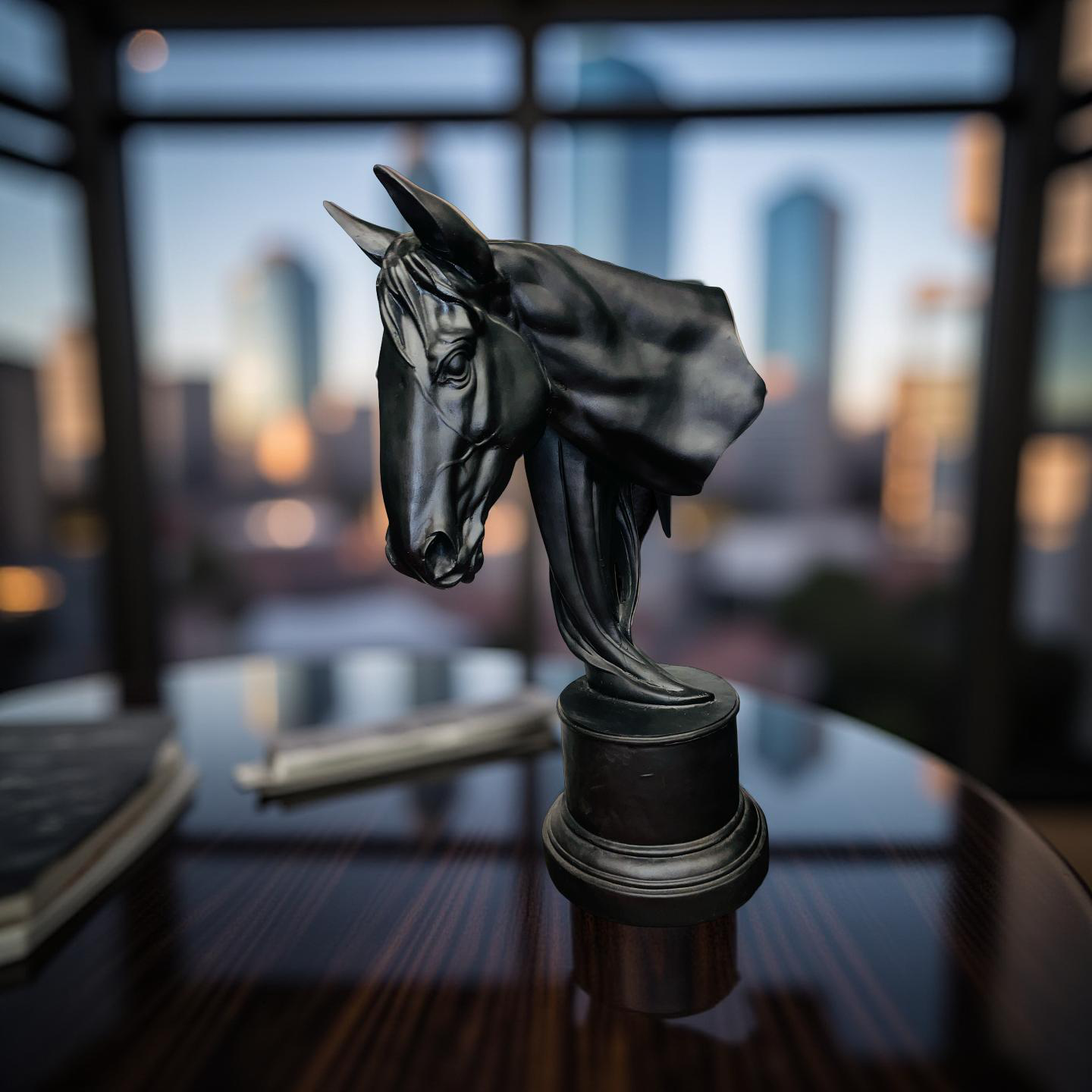 Noir Grace – Black Stallion Head Sculpture