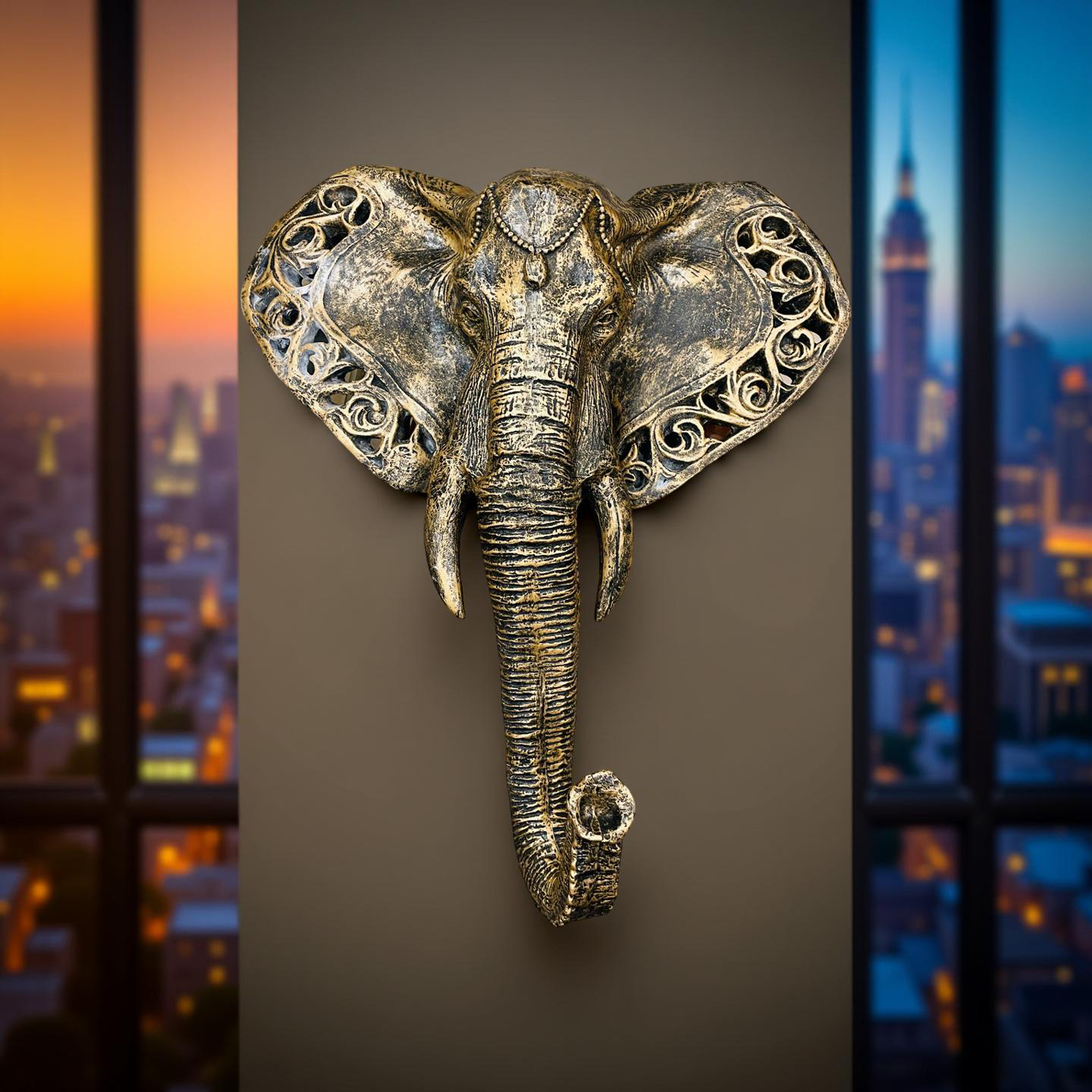 Regal Trunk – Antique Elephant Wall Sculpture
