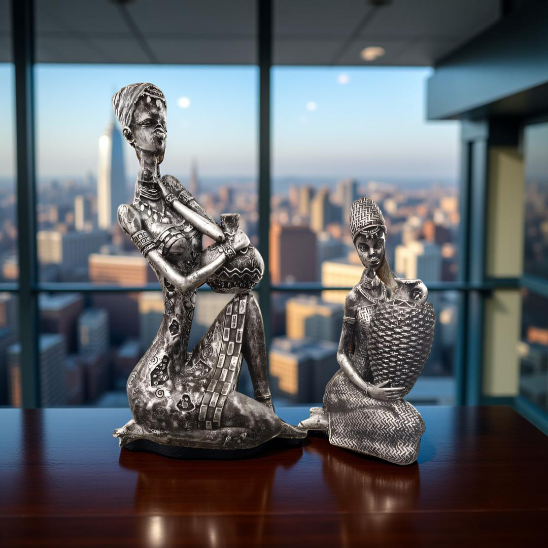 Tribal Elegance – African Women Resin Figurines (Set of 2)