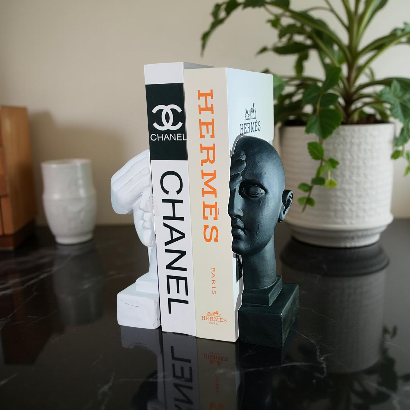 Blind Wisdom – Resin Bookend Set (Black & White Faces)