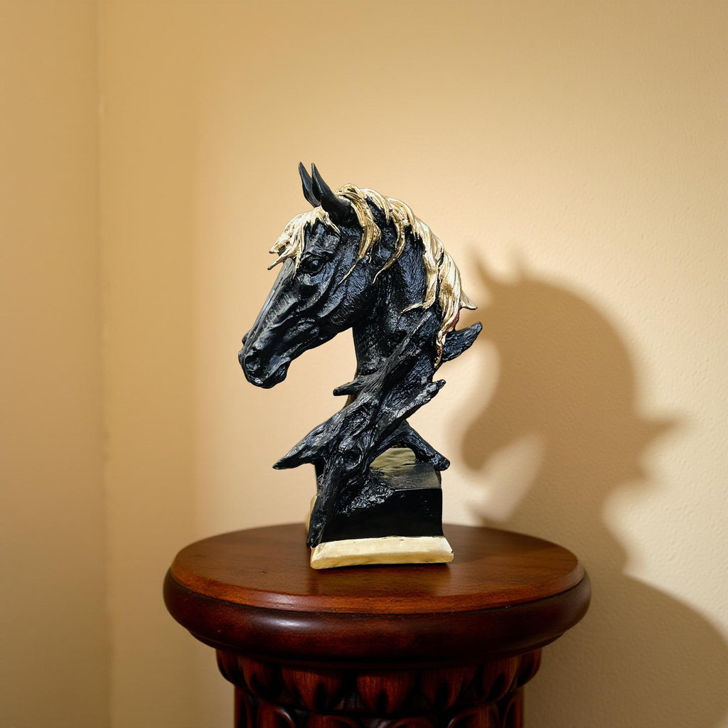 Midnight Stallion – Black & Gold Horse Bust