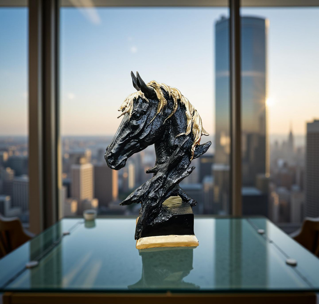 Midnight Stallion – Black & Gold Horse Bust
