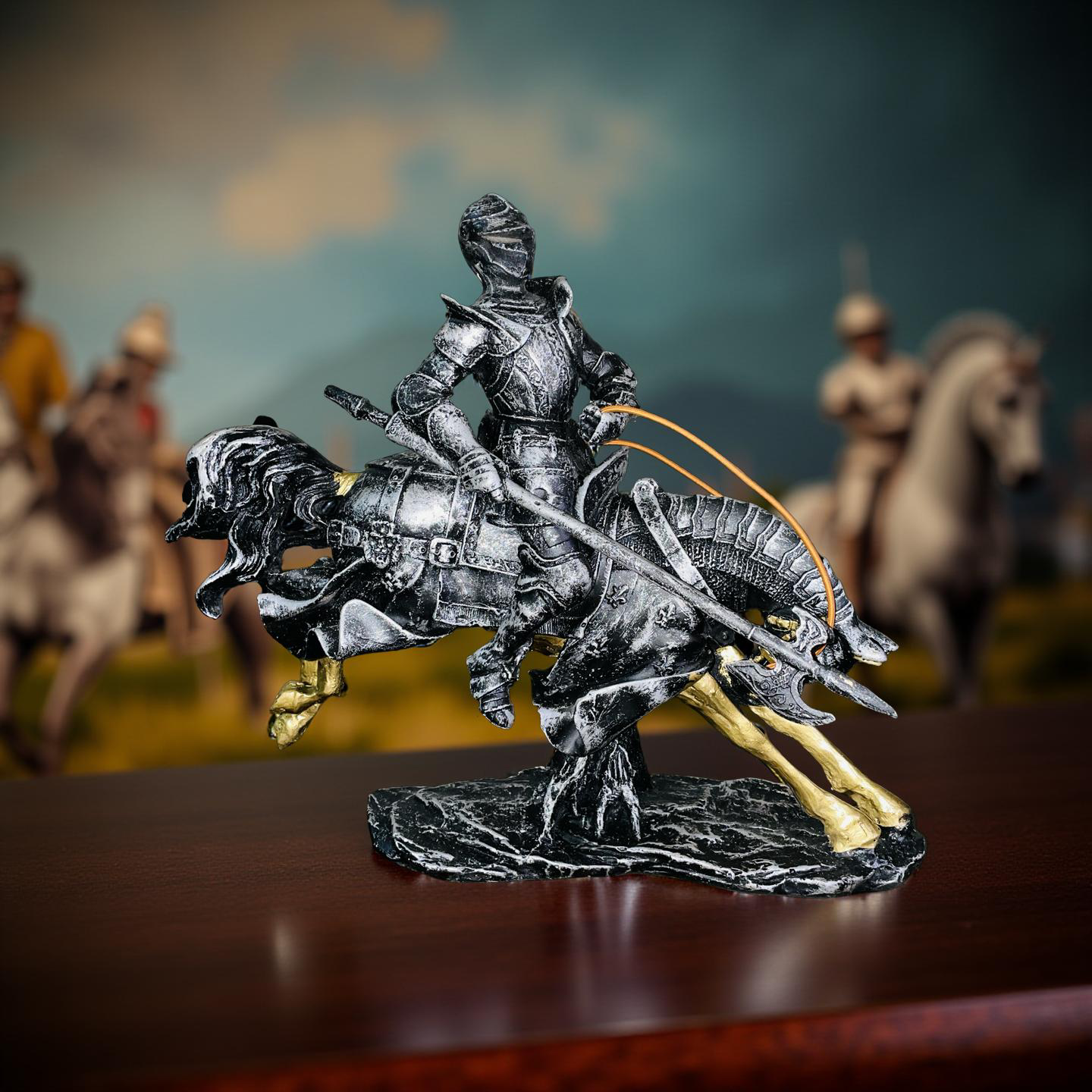 Valiant Charge – Armored Knight on Horse Statue