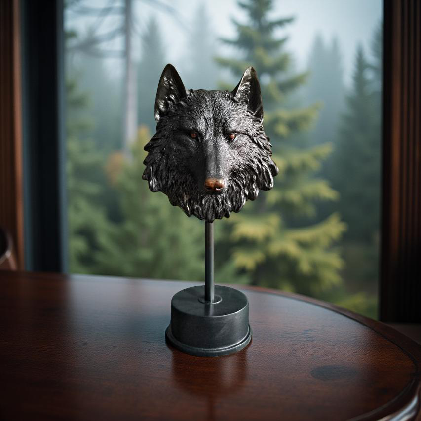 Midnight Sentinel – Wolf Bust Sculpture
