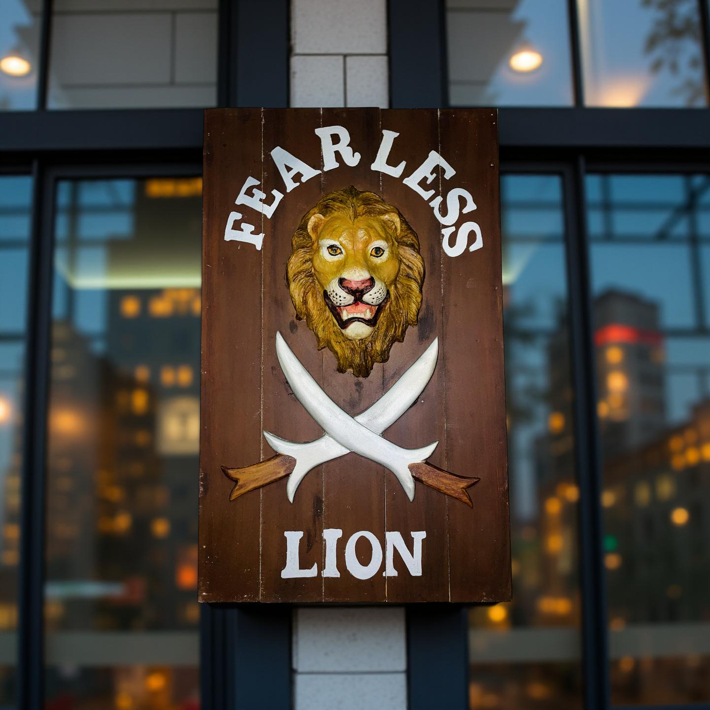 Fearless Lion Wall Plaque with Swords
