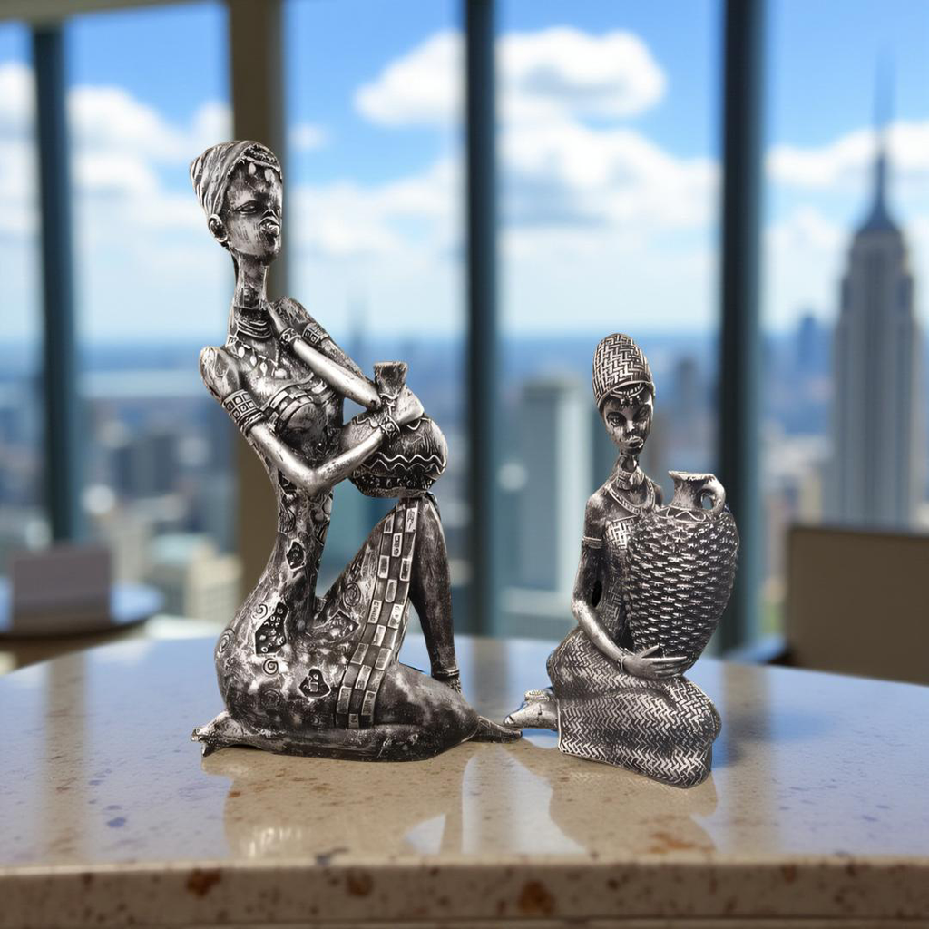 Tribal Elegance – African Women Resin Figurines (Set of 2)