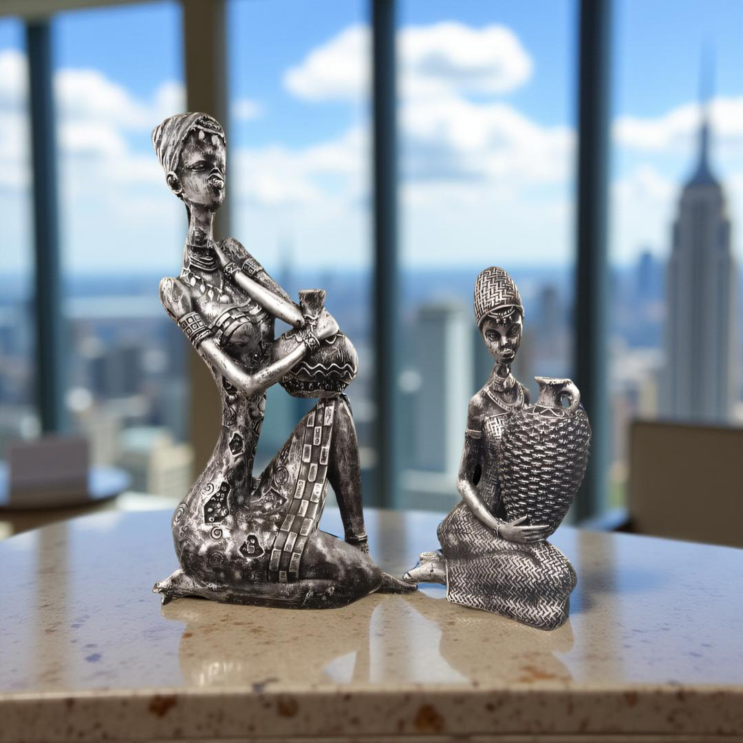 Tribal Elegance – African Women Resin Figurines (Set of 2)