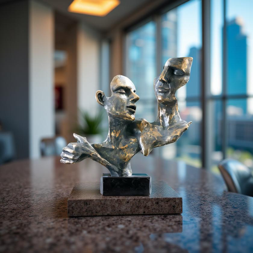 Duality of Thought – Abstract Faces Sculpture