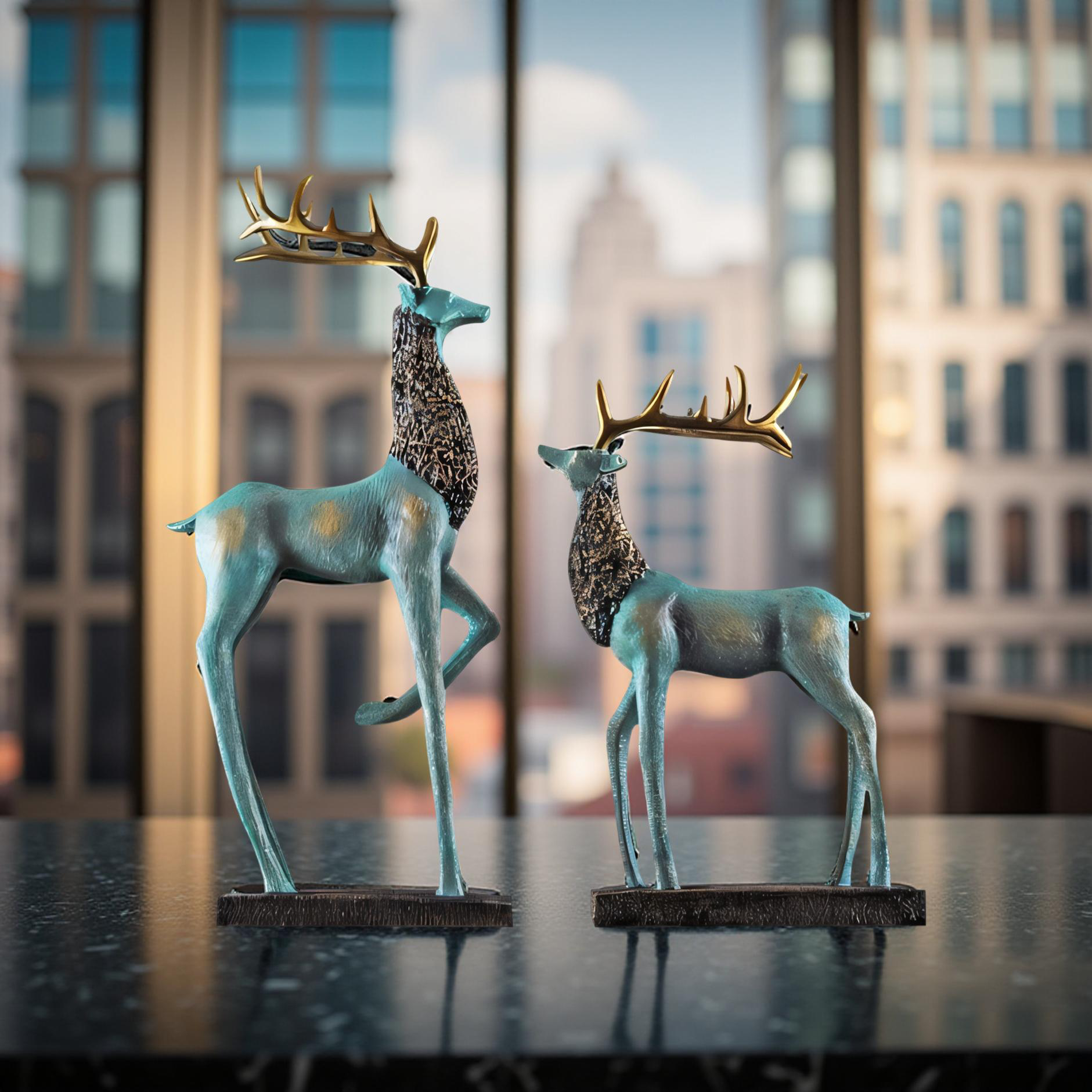 Royal Blue Elegance – Deer Couple Decor Set