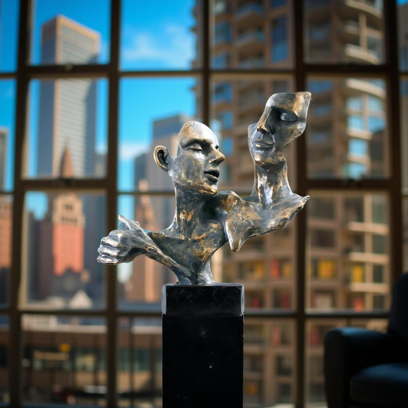 Duality of Thought – Abstract Faces Sculpture