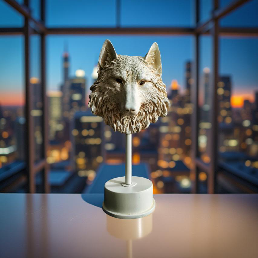 Midnight Sentinel – Wolf Bust Sculpture