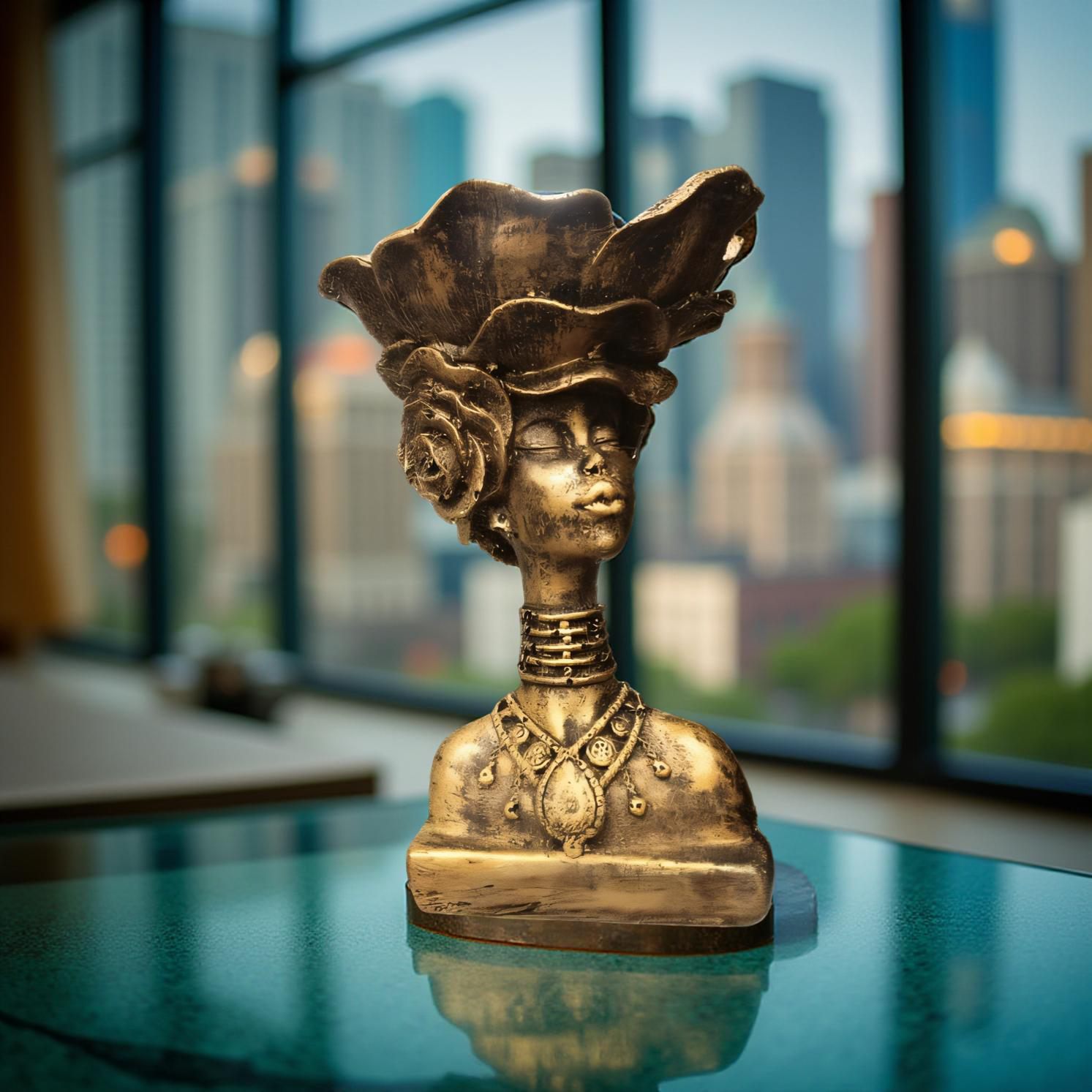 Regal African Queen Bust – Gold Resin Decor