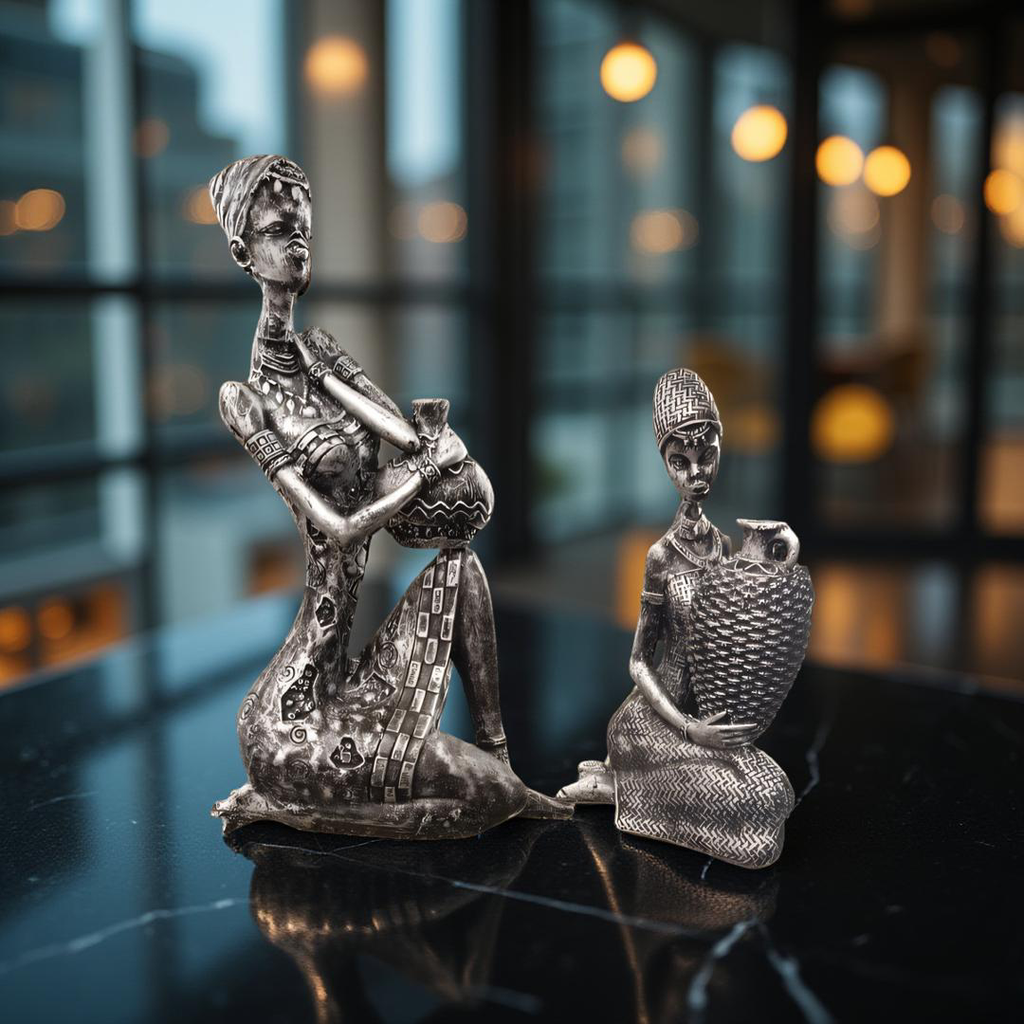 Tribal Elegance – African Women Resin Figurines (Set of 2)