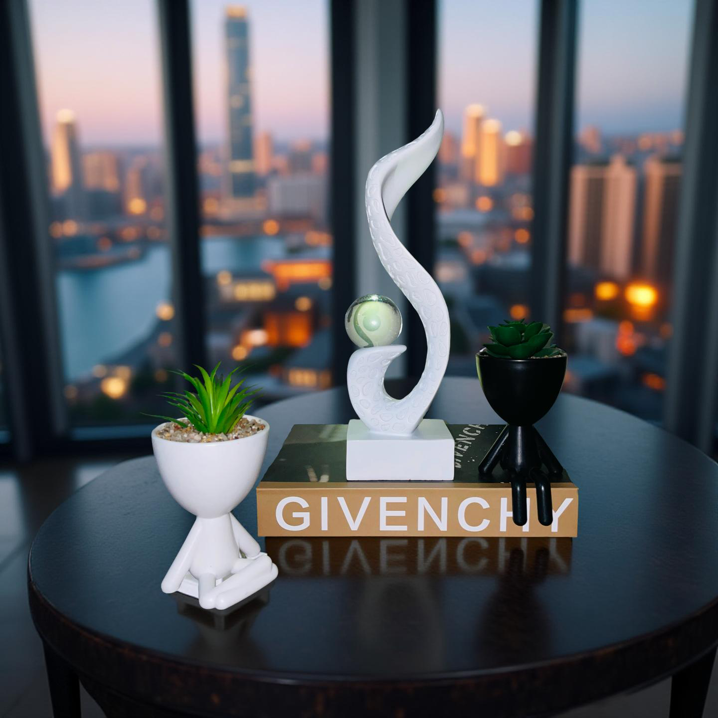 Abstract Resin Swirl Sculpture with Mini Planters