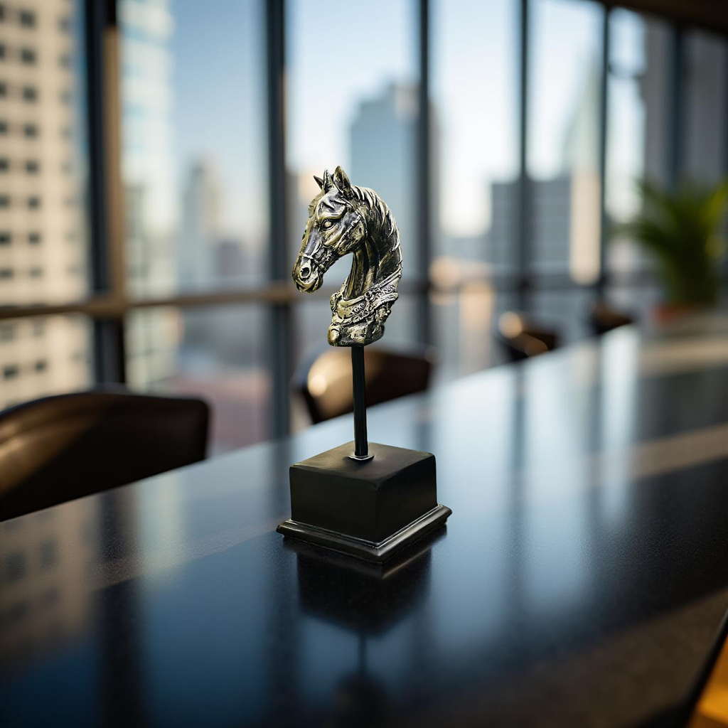 Majestic Steed – Brass Horse Head Sculpture on Stand